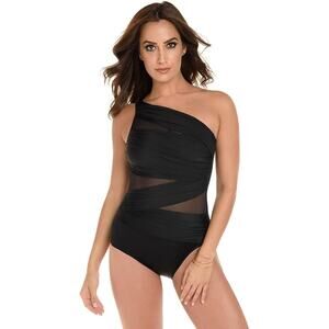 Miraclesuit Jena One Shoulder One Piece Mesh Swimsuit | Black | SZ 16